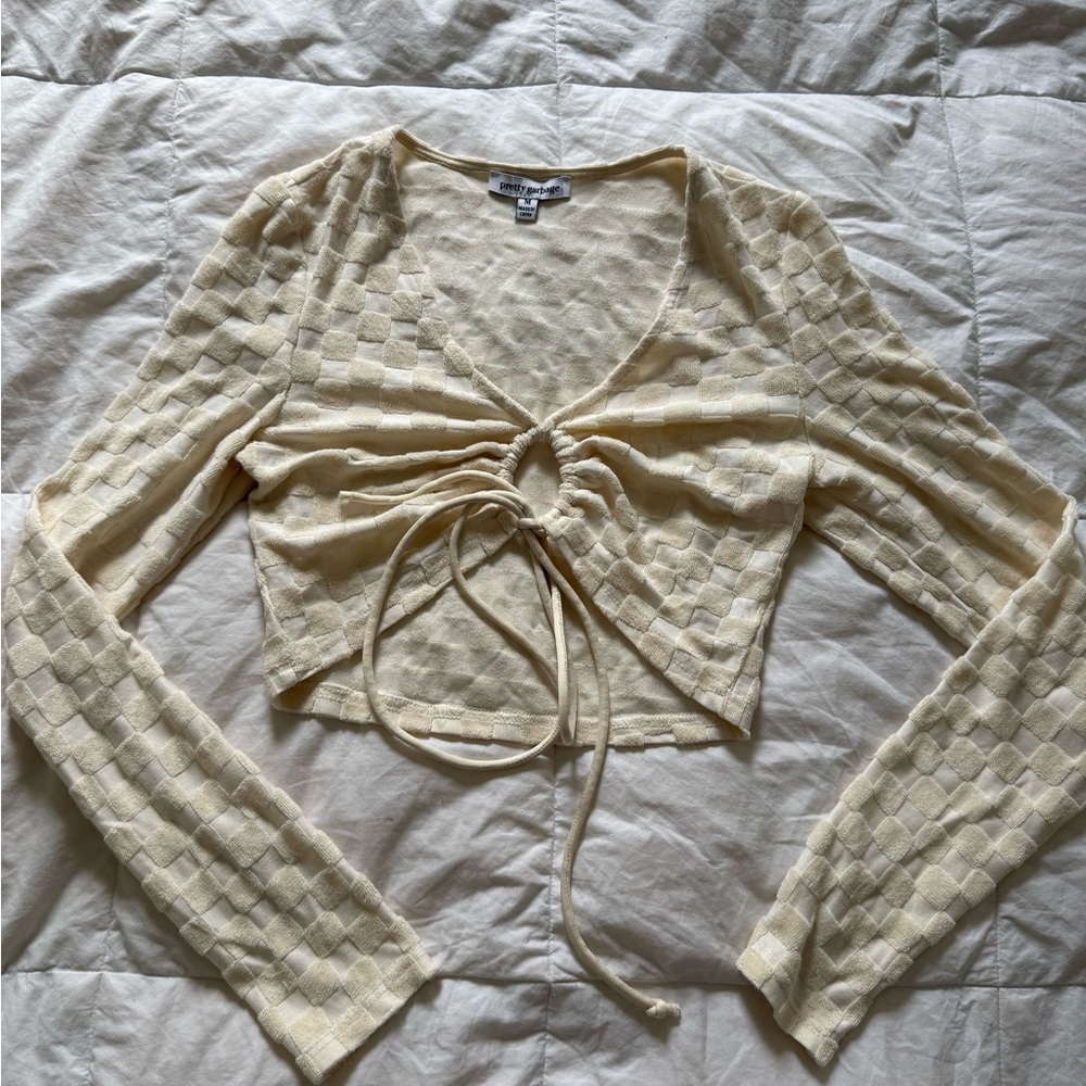 Elegant Cream Checkered Crop Top